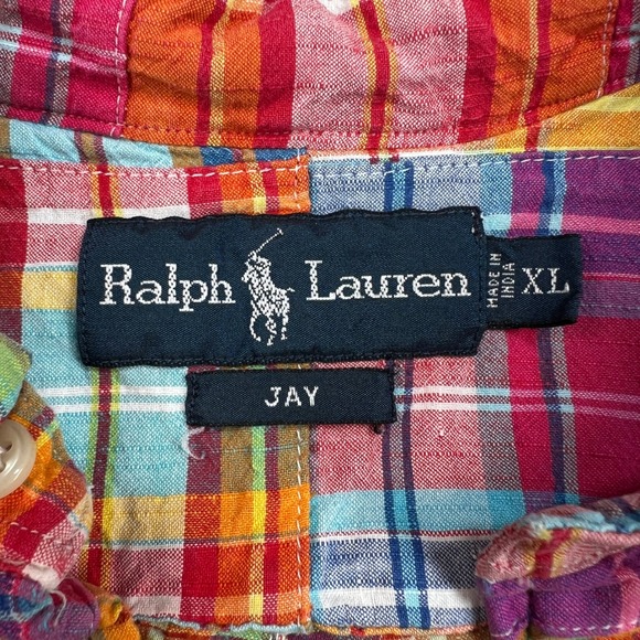 Ralph Lauren Jay Madras Popover Shirt Men XL Patchwork Colorful Preppy Summer - Picture 4 of 9